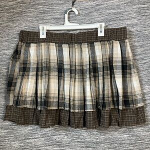 Like an Angel Plaid Mini Skirt in Brown and Cream Pleated & Gartered